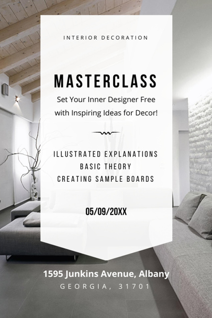 Interior Decoration Masterclass Ad with Corner in Grey Flyer 4x6in Design Template