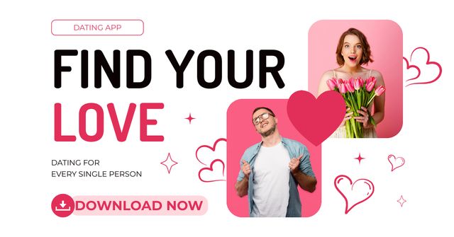 Dating App Offer for Young Single People Facebook AD Design Template