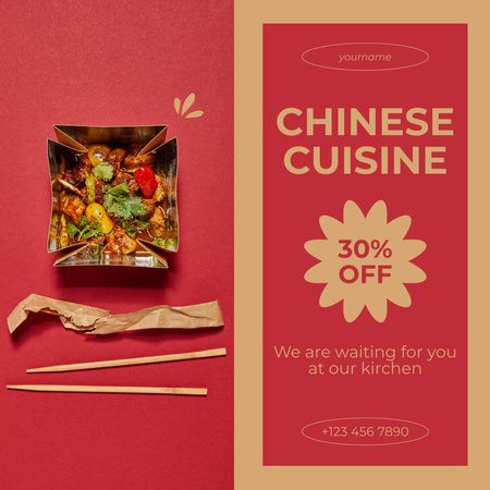Ontwerpsjabloon van Instagram van Korting Chinese gerechten op rood