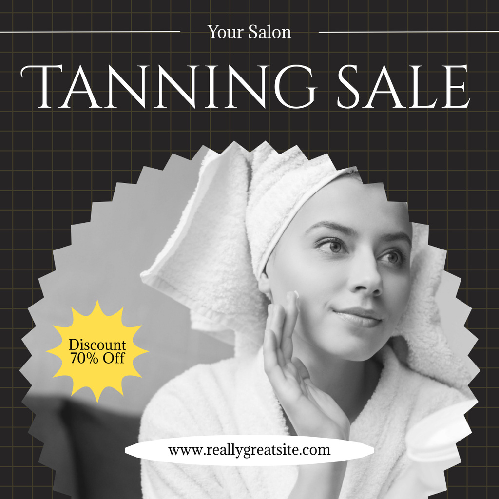 Modèle de visuel Tanning Sale Offer with Woman in Towel - Instagram AD
