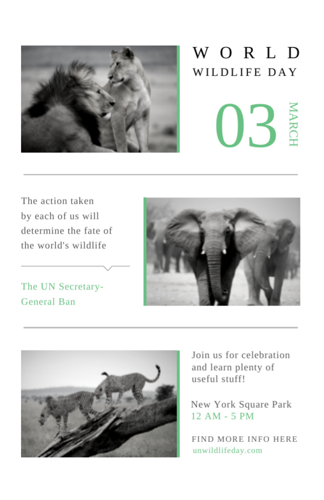 World Wildlife Day Ad with Wild Animals in Natural Habitat Flyer 5.5x8.5in tervezősablon