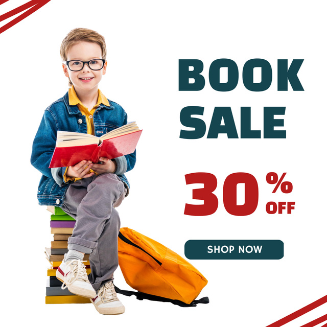 Books Sale Announcement with Kid Instagram Design Template
