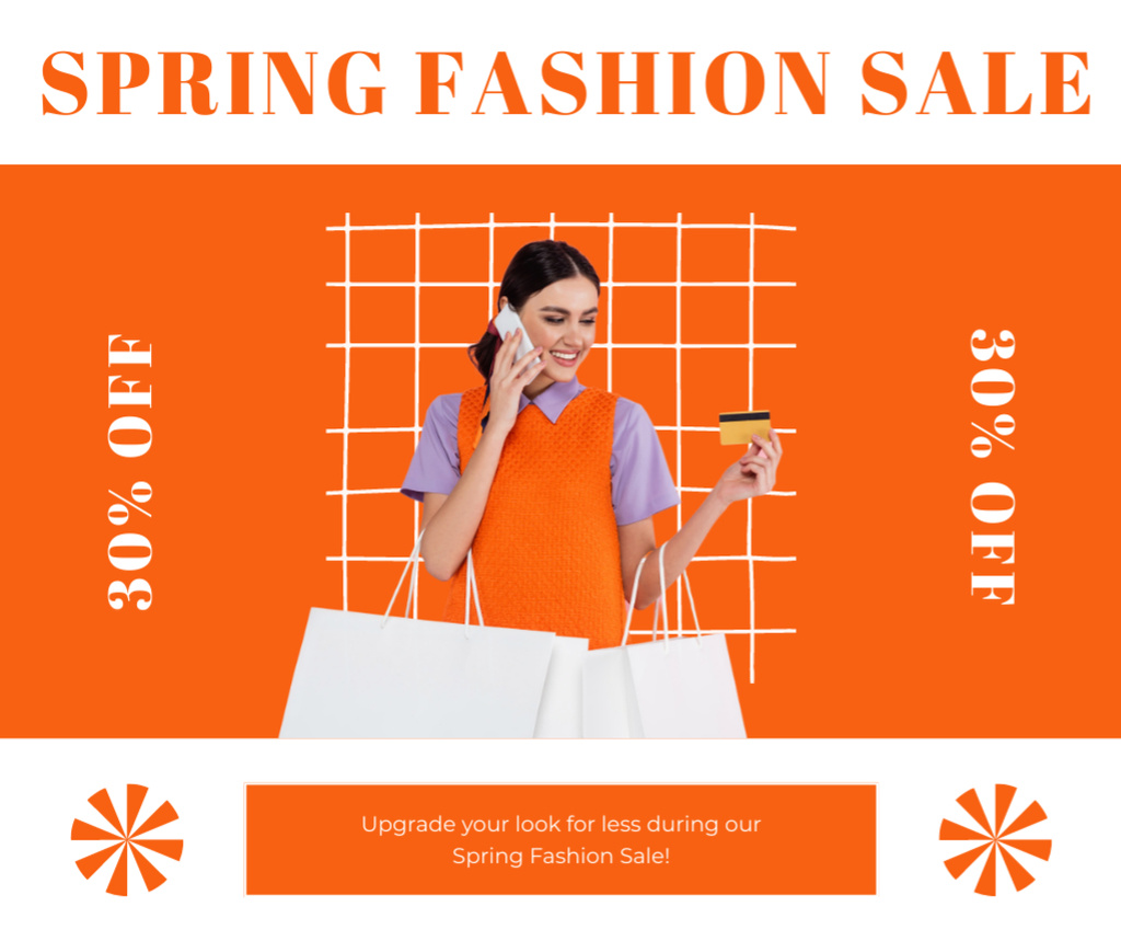 Fashion Spring Sale Announcement on Orange Facebook Design Template