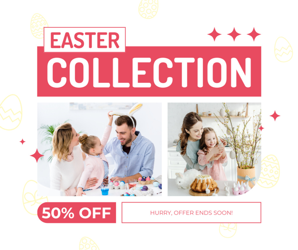 Platilla de diseño Easter Fashion Collection Sale with Happy Family Facebook