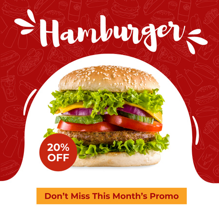 Plantilla de diseño de Hamburger Promotion in Red and White Instagram 