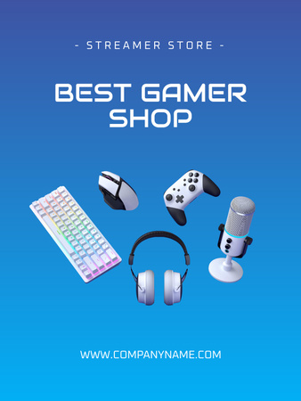 Designvorlage Gaming-Shop-Werbung mit Geräten für Poster US