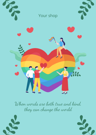 Ilustração de pessoas LGBT com coração arco-íris Postcard 5x7in Vertical Modelo de Design