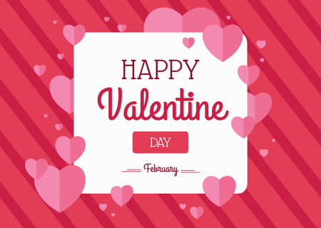 Valentine's Day Greeting on Pink with Cute Hearts Card Design Template