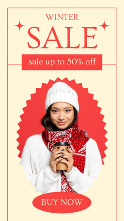 Winter Discount Announcement with Attractive Woman Instagram Story Design Template