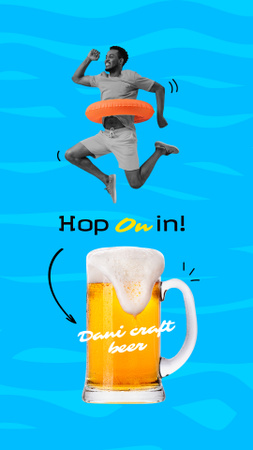 Plantilla de diseño de hombre divertido saltando sobre el vaso de cerveza Instagram Story 