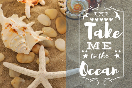 Seashells on Sand with Quote Postcard 4x6in Design Template