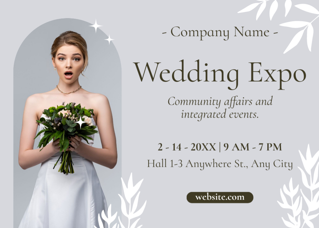 Designvorlage Wedding Expo Announcement with Surprised Bride für Postcard 5x7in