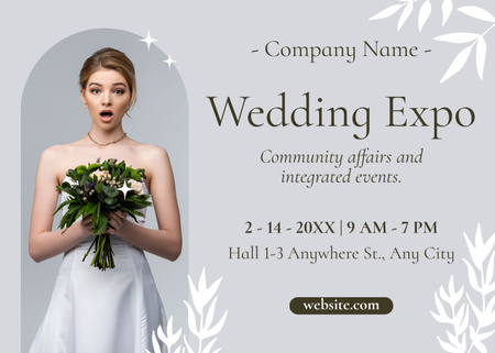 Esküvői kiállítás bejelentése meglepett menyasszonnyal Postcard 5x7in tervezősablon