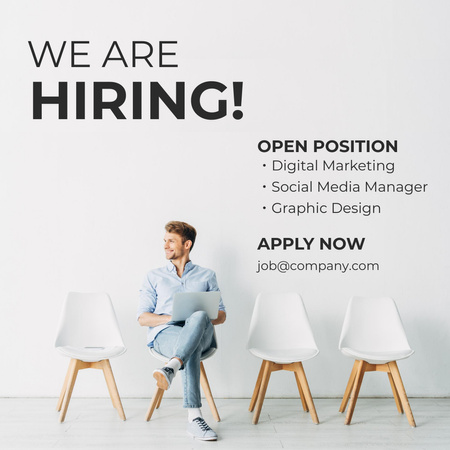 Vacancies Ad with Empty Chairs and Candidate Instagram Modelo de Design