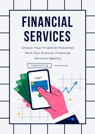 Designvorlage Angebot von Finanzdienstleistungen mit Kreditkarte auf dem Bildschirm für Flayer
