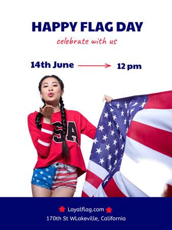 Platilla de diseño Flag Day Celebration with Young Woman sending Kiss Poster US