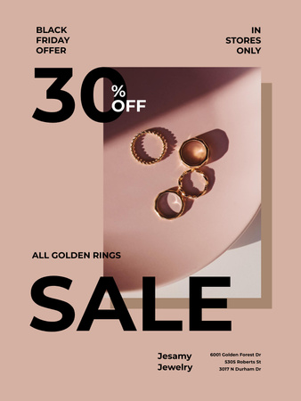 Designvorlage Jewelry Sale with Shiny Rings in Red für Poster US