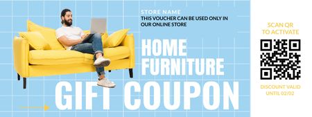 Trendy Man on Yellow Sofa for Discount on Furniture Coupon Design Template