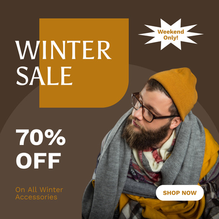 Modèle de visuel Vente d'accessoires d'hiver avec un jeune homme à lunettes - Instagram