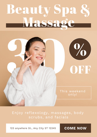 Spa and Massage Center Ad with Attractive Asian Woman Poster Design Template
