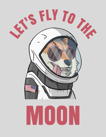 Dog Astronaut Fly to The Moon T-Shirt Design Template