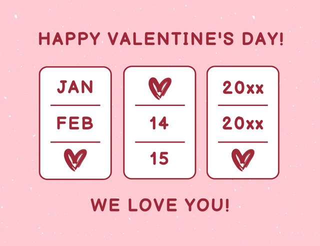 Valentine's Day Greeting In Pink Color Thank You Card 5.5x4in Horizontal Tasarım Şablonu