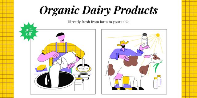 Designvorlage Discounted Organic Dairy Offer für Twitter