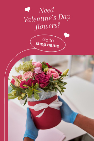Flowers Shop Offer on Valentine's Day with Florist holding Bouquet Postcard 4x6in Vertical Design Template