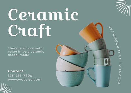 Ceramic Craft With Colorful Mugs Offer Card Design Template