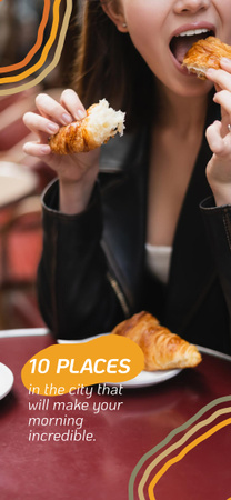 Sarja aamukahviloiden suosituksia croissantilla Snapchat Geofilter Design Template
