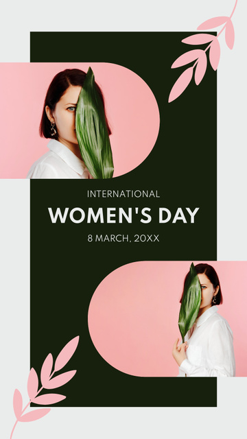 Beautiful Woman with Green Leaf on International Women's Day Instagram Story Design Template