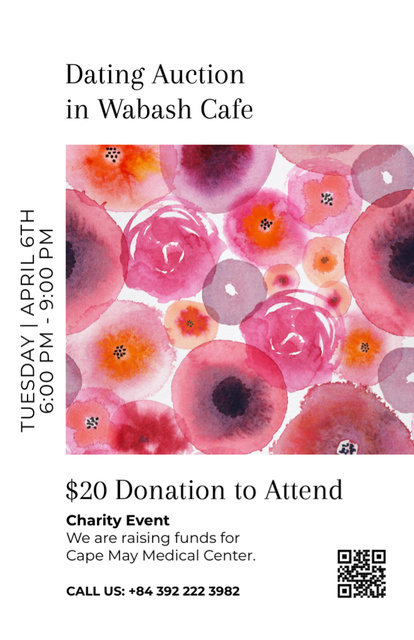 Dating Auction Announcement With Watercolor Flowers Invitation 5.5x8.5in Πρότυπο σχεδίασης