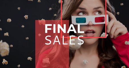Movie Night Announcement with Woman in 3d Glasses Facebook AD Design Template