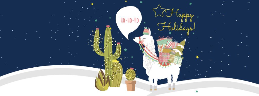Happy Winter Holidays Greeting with Cute Lama Facebook cover – шаблон для дизайну