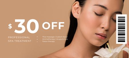 Platilla de diseño Spa Treatment Offer with Woman holding Flower Coupon 3.75x8.25in