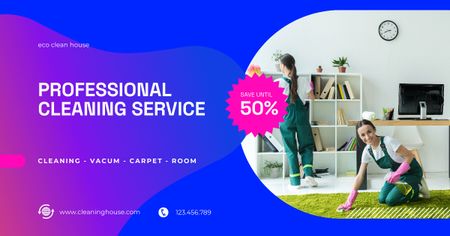 Cleaning Service Offer with Girls in Pink Gloved Facebook AD Design Template