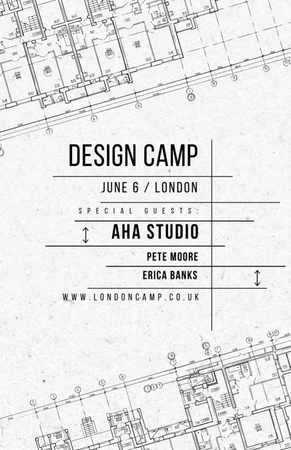 Design camp announcement on blueprint Flyer 5.5x8.5in Design Template