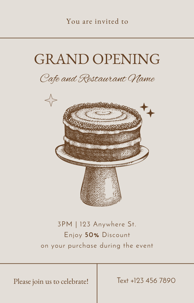Cafe Grand Opening Party Invitation 4.6x7.2inデザインテンプレート