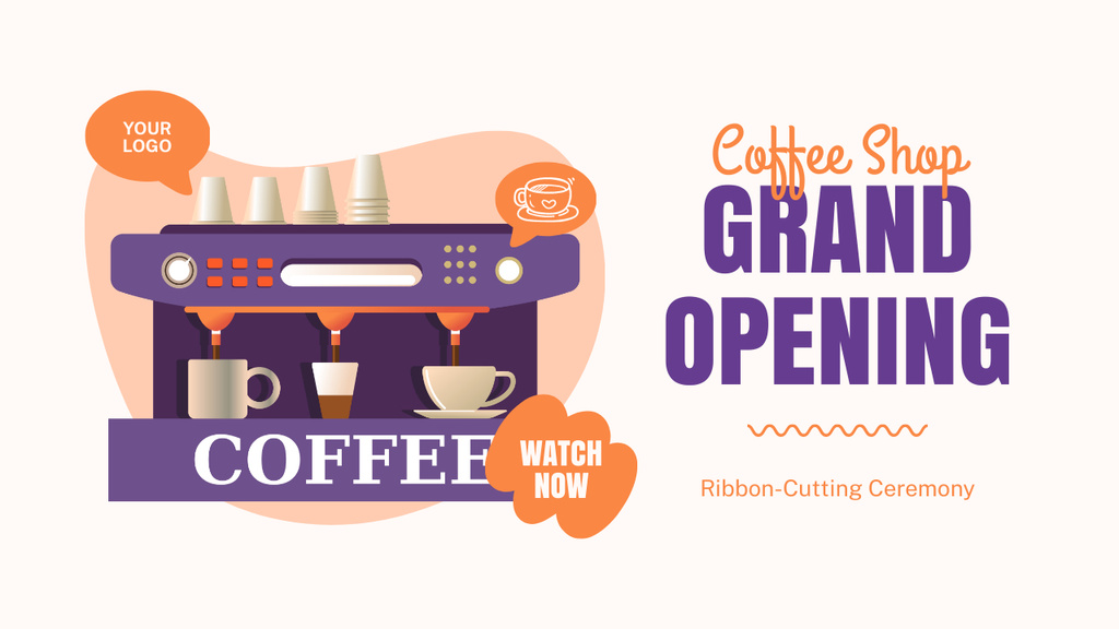 Plantilla de diseño de Coffee Shop Grand Opening With Ribbon Cutting Ceremony Youtube Thumbnail 