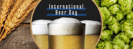 Beer Day Announcement with Glasses and Hops Facebook cover Design Template