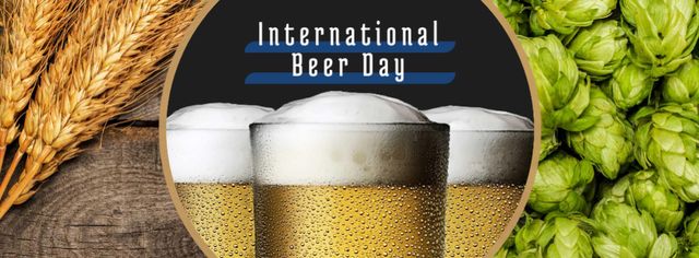Beer Day Announcement with Glasses and Hops Facebook coverデザインテンプレート
