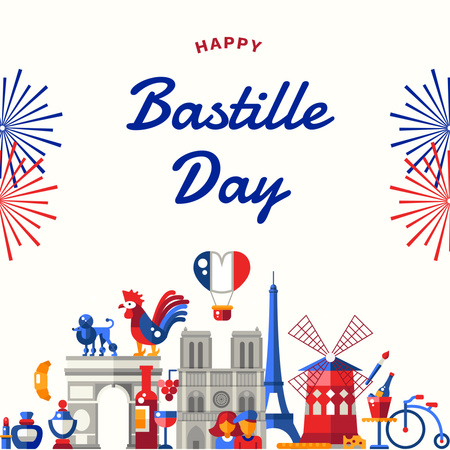 Ontwerpsjabloon van Instagram van Bastille Day-advertentie