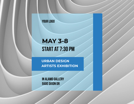 Urban Design Artists Exhibition Ad s bílými abstraktními vlnami Flyer 8.5x11in Horizontal Šablona návrhu