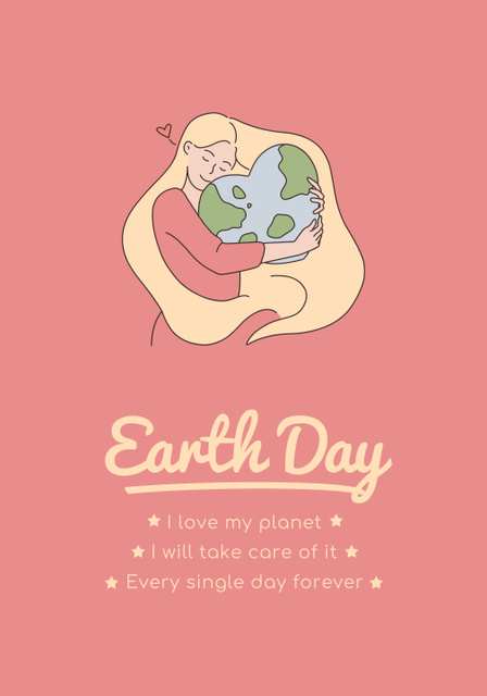 Earth Day Announcement with Girl hugging Planet Poster 28x40in – шаблон для дизайна