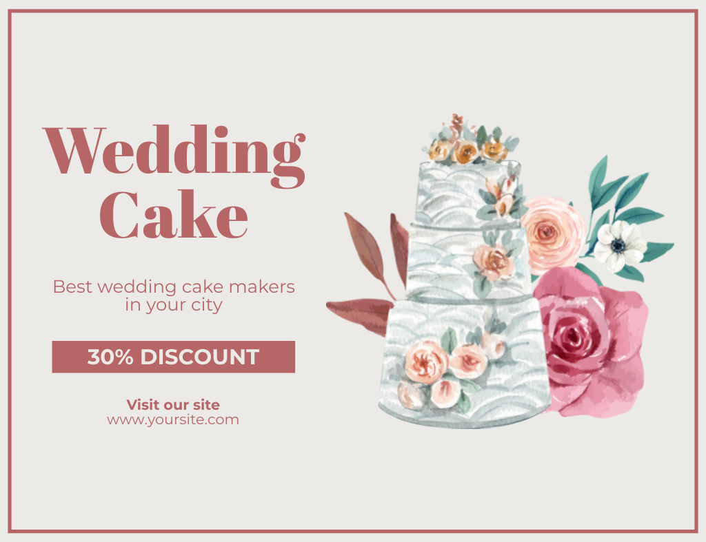 Wedding Cakes Promotion Thank You Card 5.5x4in Horizontal Design Template