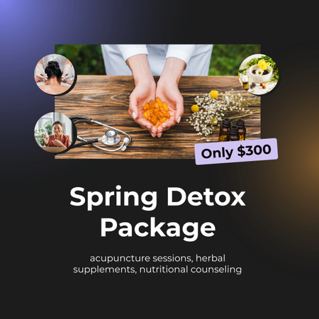 Pacote Herbal Spring Detox com tratamento de acupuntura LinkedIn post Modelo de Design