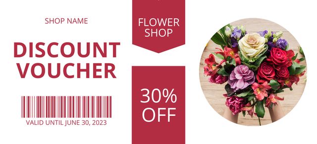 Flower Shop Discount Voucher Coupon 3.75x8.25inデザインテンプレート