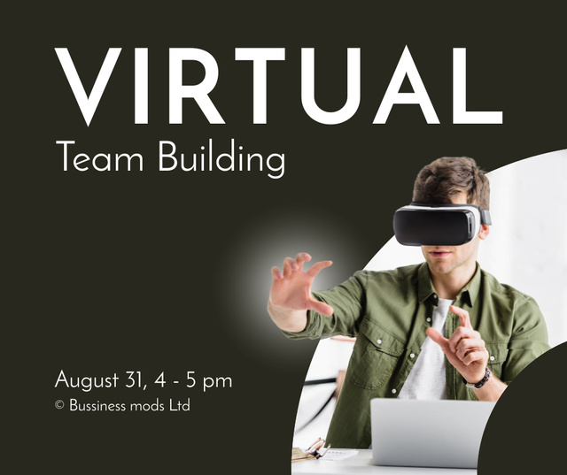 Virtual Team Building with Man by Laptop Facebook Design Template