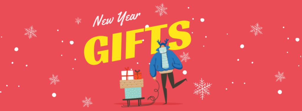 Designvorlage New Year Gifts with Cute Deer für Facebook cover