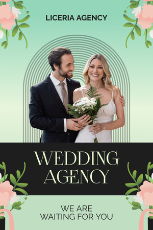 Wedding Agency Services with Stylish Newlyweds Pinterest Design Template